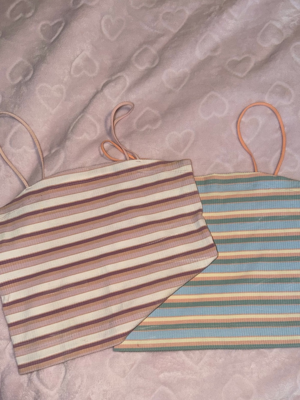2 for 1 Deal Striped Ribbed Spaghetti Strap Tank Top - Pastel Pink & Pastel Blue